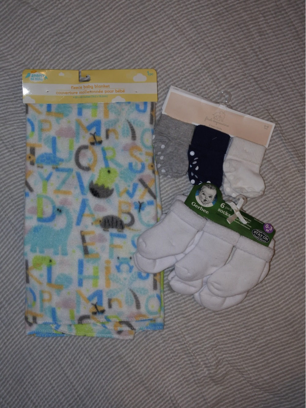 Gerber White, Gray, Navy & Multicolor Baby Socks and Blanket Set